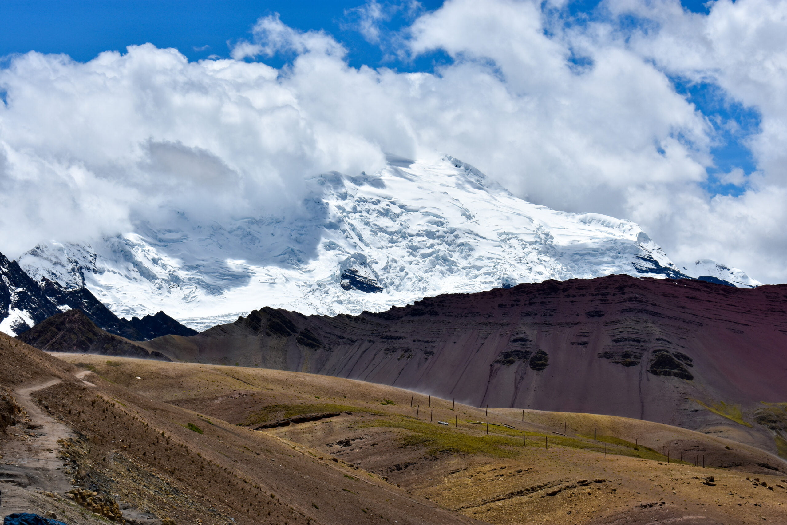 View of glacier while hiking to Rainbow Mountain
